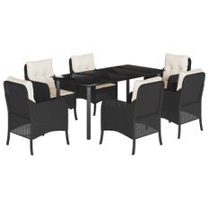 Ensemble à manger de jardin coussins 7pcs Noir Résine tressée