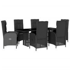 Ensemble à manger de jardin coussins 7pcs Noir Résine tressée