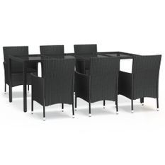 Ensemble à manger de jardin coussins 7pcs Noir Résine tressée