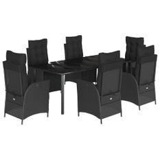 Ensemble à manger de jardin coussins 7pcs Noir Résine tressée