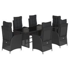 Ensemble à manger de jardin coussins 7pcs Noir Résine tressée