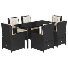 Ensemble à manger de jardin coussins 7pcs Noir Résine tressée