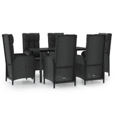 Ensemble à manger de jardin coussins 7pcs Noir Résine tressée