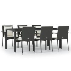 Ensemble à manger de jardin coussins 7pcs Noir Résine tressée