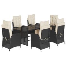 Ensemble à manger de jardin coussins 7pcs Noir Résine tressée