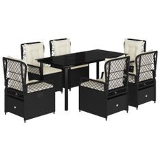 Ensemble à manger de jardin coussins 7pcs Noir Résine tressée