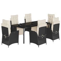Ensemble à manger de jardin coussins 7pcs Noir Résine tressée