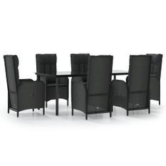 Ensemble à manger de jardin coussins 7pcs Noir Résine tressée