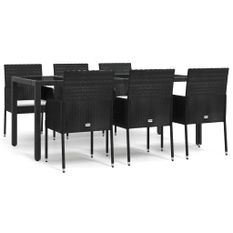 Ensemble à manger de jardin coussins 7pcs Noir Résine tressée
