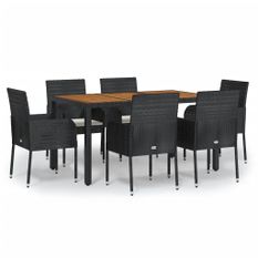Ensemble à manger de jardin coussins 7pcs Noir Résine tressée
