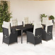 Ensemble à manger de jardin coussins 7pcs Noir Résine tressée