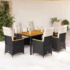 Ensemble à manger de jardin coussins 7pcs Noir Résine tressée