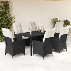 Ensemble à manger de jardin coussins 7pcs Noir Résine tressée