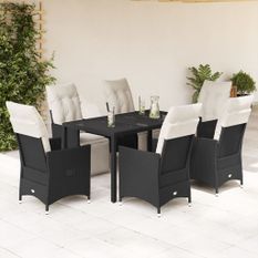 Ensemble à manger de jardin coussins 7pcs Noir Résine tressée