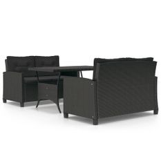 Ensemble à manger de jardin coussins noirs 3 pcs Résine tressée