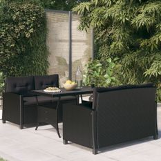 Ensemble à manger de jardin coussins noirs 3 pcs Résine tressée