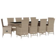 Ensemble à manger de jardin et coussins 11 pcs beige poly rotin