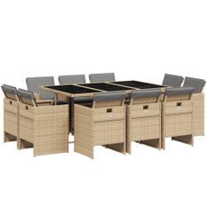 Ensemble à manger de jardin et coussins 11 pcs mélange beige