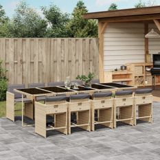 Ensemble à manger de jardin et coussins 11 pcs mélange beige