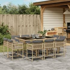 Ensemble à manger de jardin et coussins 11 pcs mélange beige