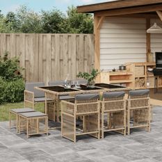 Ensemble à manger de jardin et coussins 11 pcs mélange beige