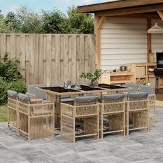 Ensemble à manger de jardin et coussins 11 pcs mélange beige