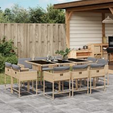 Ensemble à manger de jardin et coussins 11 pcs mélange beige