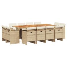 Ensemble à manger de jardin et coussins 13 pcs beige