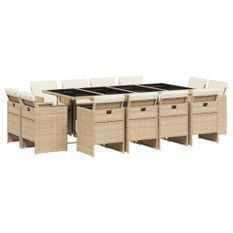 Ensemble à manger de jardin et coussins 13 pcs beige