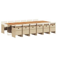 Ensemble à manger de jardin et coussins 13 pcs beige