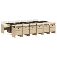 Ensemble à manger de jardin et coussins 13 pcs beige