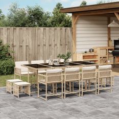 Ensemble à manger de jardin et coussins 13 pcs beige