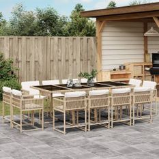 Ensemble à manger de jardin et coussins 13 pcs beige