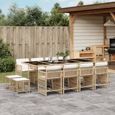 Ensemble à manger de jardin et coussins 13 pcs beige