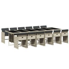 Ensemble à manger de jardin et coussins 13 pcs gris clair rotin