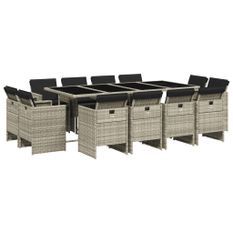 Ensemble à manger de jardin et coussins 13 pcs gris clair rotin