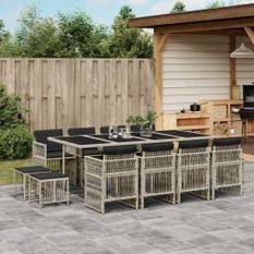 Ensemble à manger de jardin et coussins 13 pcs gris clair rotin