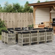 Ensemble à manger de jardin et coussins 13 pcs gris clair rotin