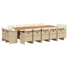 Ensemble à manger de jardin et coussins 15 pcs beige