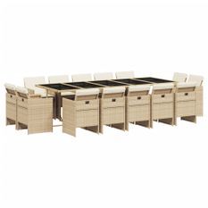 Ensemble à manger de jardin et coussins 15 pcs beige