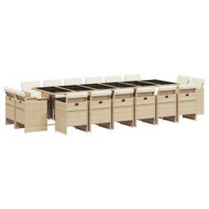 Ensemble à manger de jardin et coussins 17 pcs beige