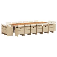 Ensemble à manger de jardin et coussins 17 pcs beige