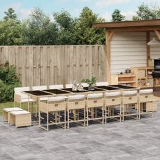 Ensemble à manger de jardin et coussins 17 pcs beige