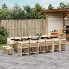 Ensemble à manger de jardin et coussins 17 pcs beige