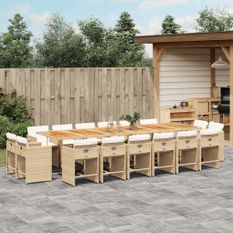 Ensemble à manger de jardin et coussins 17 pcs beige