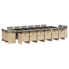 Ensemble à manger de jardin et coussins 17 pcs mélange beige