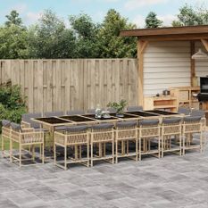 Ensemble à manger de jardin et coussins 17 pcs mélange beige