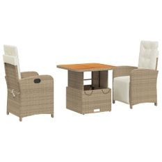 Ensemble à manger de jardin et coussins 3 pcs Beige poly rotin
