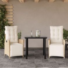 Ensemble à manger de jardin et coussins 3 pcs Beige poly rotin