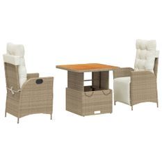 Ensemble à manger de jardin et coussins 3 pcs Beige poly rotin